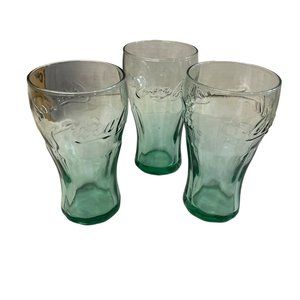 Vintage Green Tint Coca Cola 16 ozGlasses 5 1/2" Green Classic Advertise Commerc